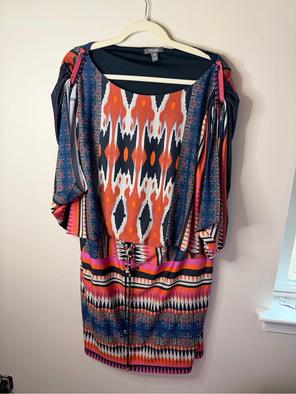 Muse Multicolor Midi Dress - Orange, Navy & Pink